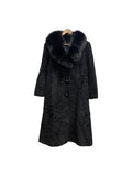 Vintage Lupian Black Persian Lamb Fox Fur Trim Long Coat