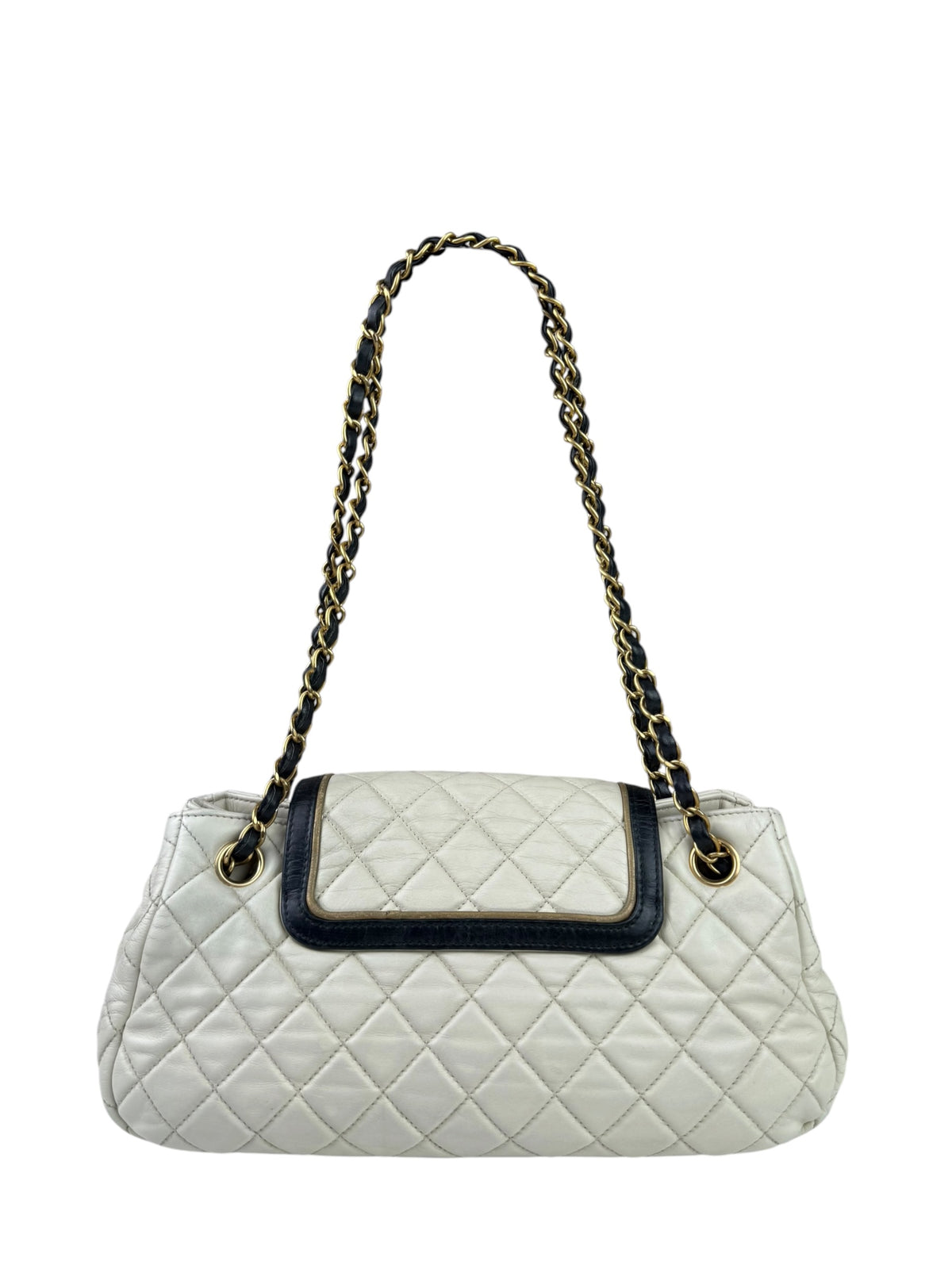 Chanel White/Black Quilted Lambskin East/West Mademoiselle Accordion Flap Bag 2012