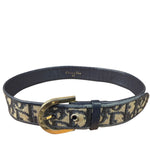 Christian Dior Vintage Navy Blue Leather Trim Oblique Monogram Canvas Belt