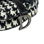 Christian Dior White/Black Leather Houndstooth Micro Saddle Bag