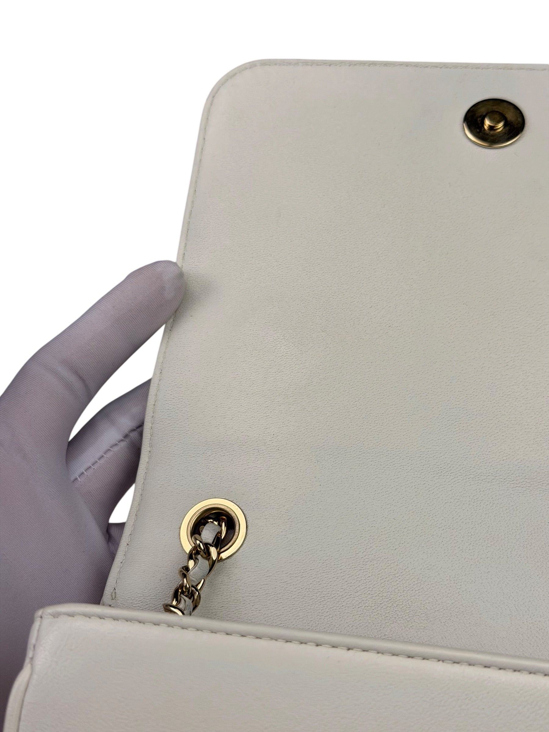 Chanel White Leather CC Mania Flap Bag 2019