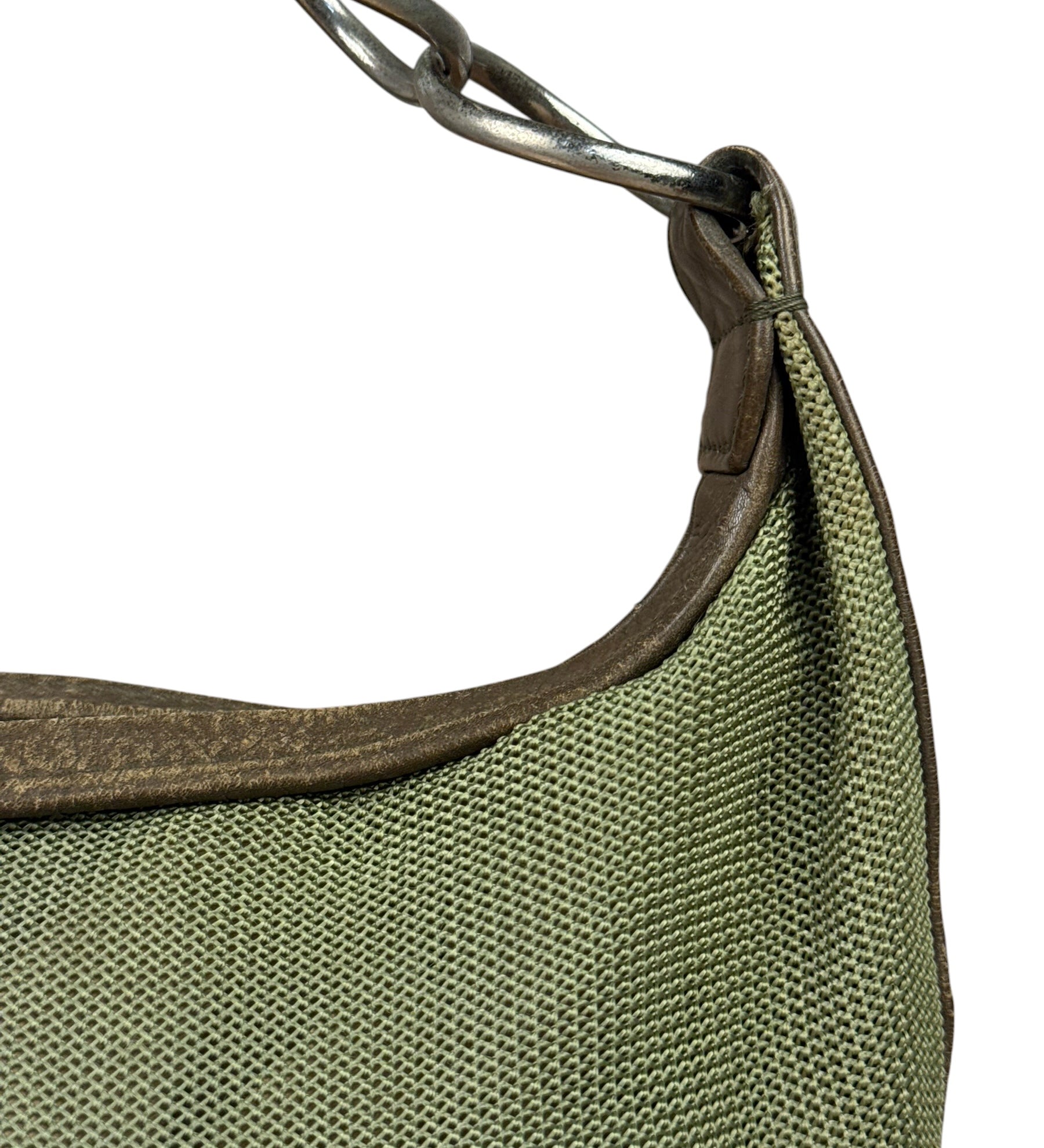 Chanel Olive Green/Brown Leather Trim Interlocking Ring Strap Hobo Bag 2003