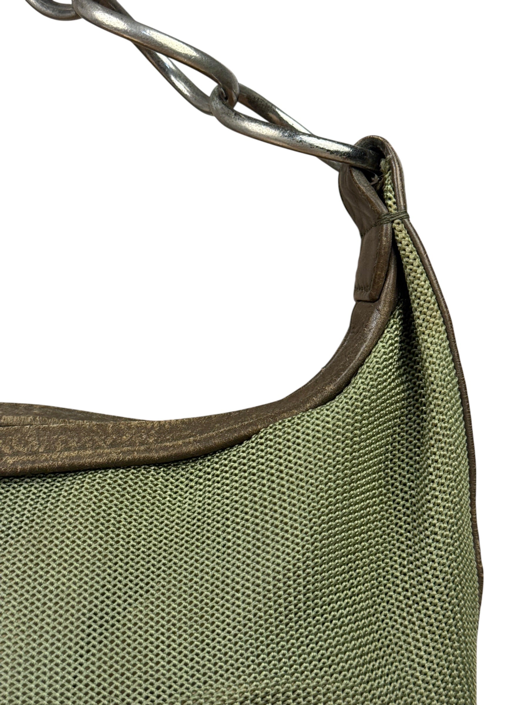 Chanel Olive Green/Brown Leather Trim Interlocking Ring Strap Hobo Bag 2003