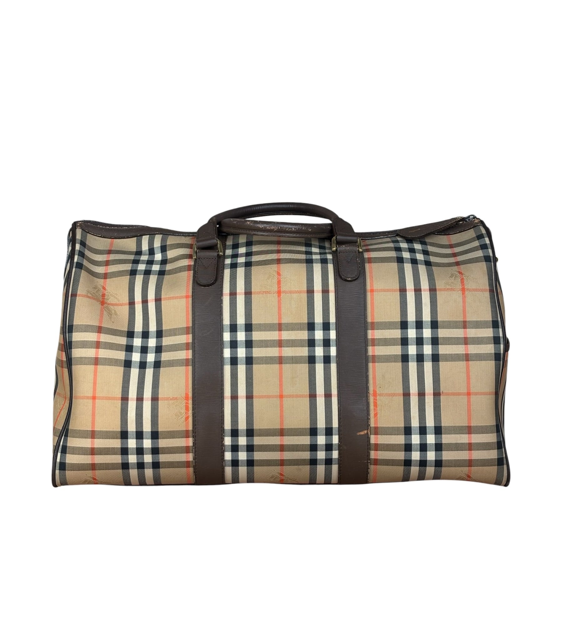 Burberry Leather House Check Boston Duffle Bag