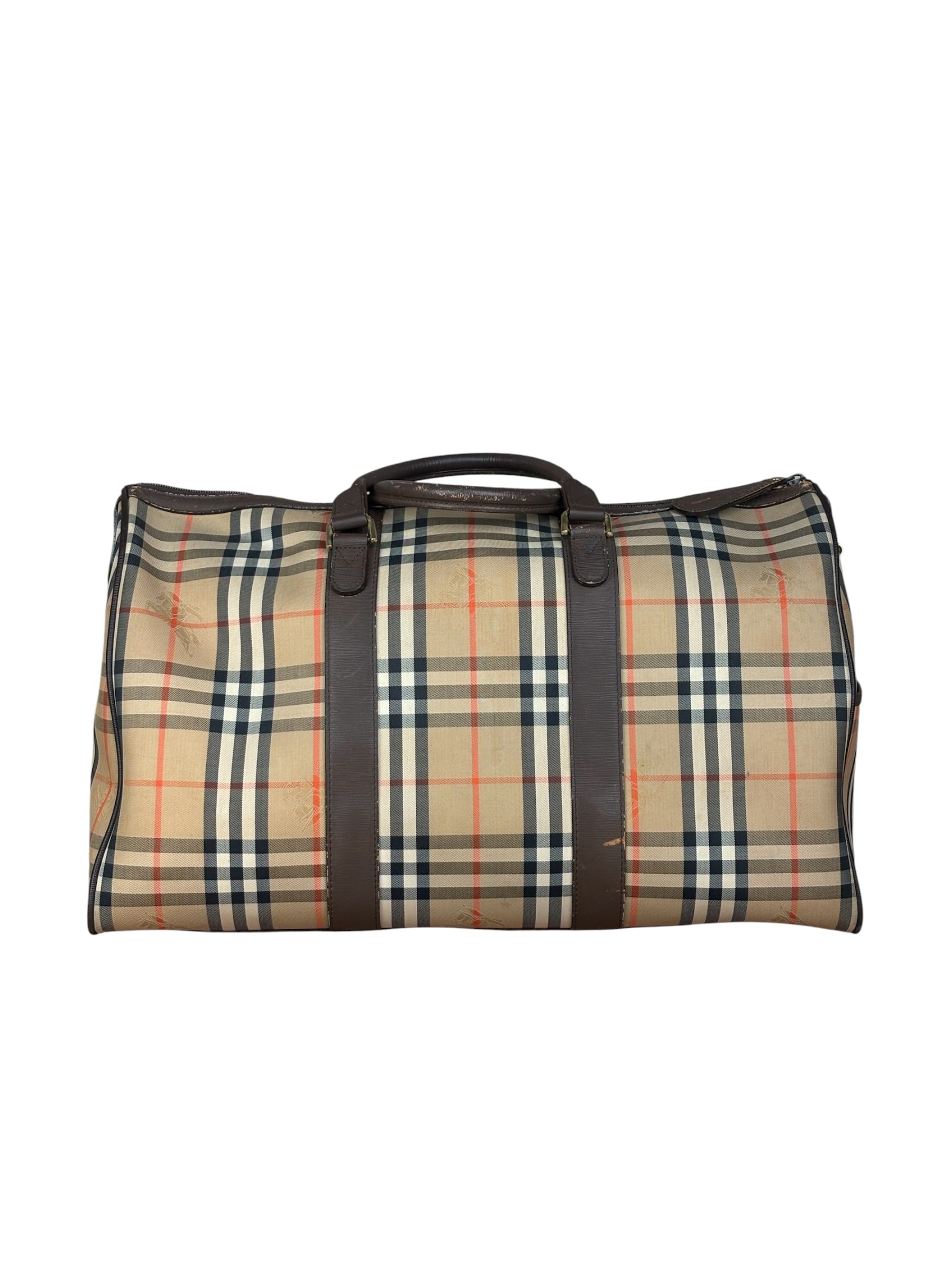 Burberry Leather House Check Boston Duffle Bag