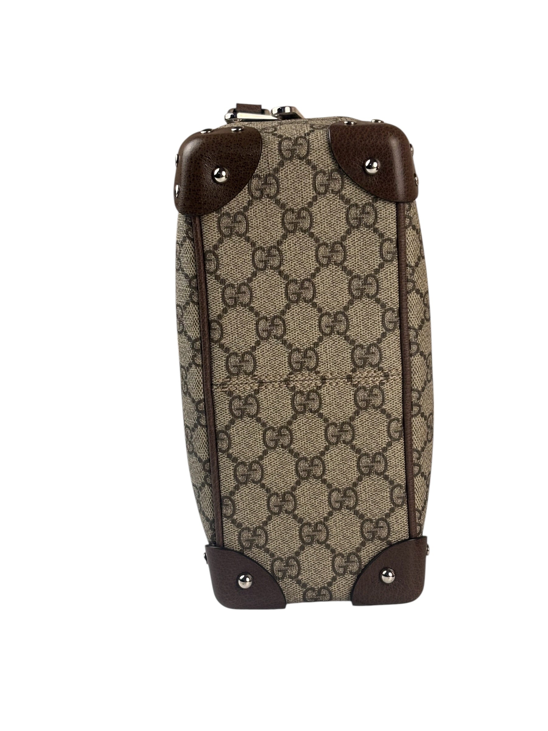 Gucci Brown Leather Trim GG Supreme Soft Trunk Crossbody