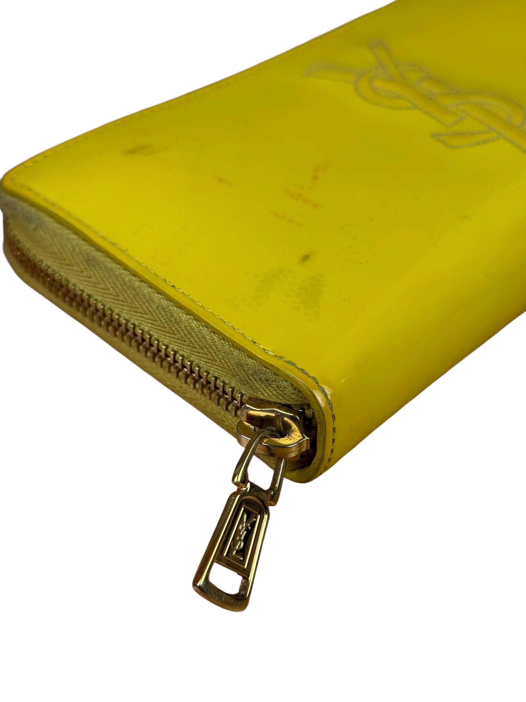 Yves Saint Laurent Yellow Patent Leather Zip-Around Long Wallet