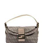 Fendi Rose Beige  Leather Trim Zucca Baguette