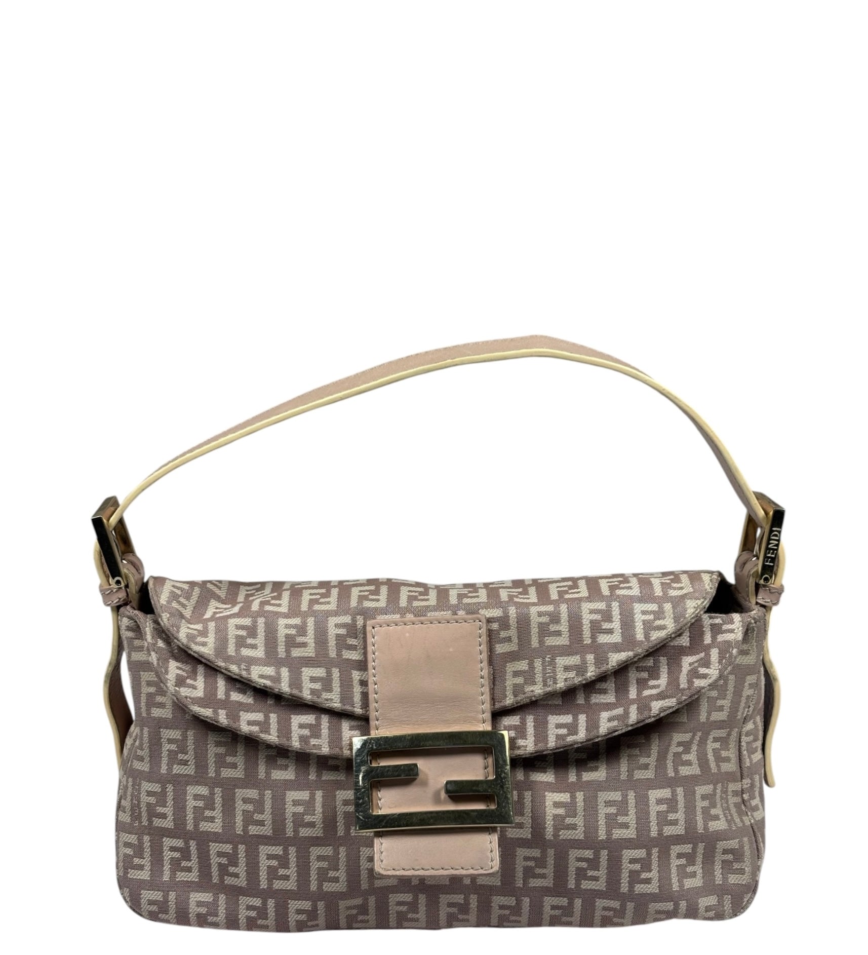 Fendi Rose Beige  Leather Trim Zucca Baguette