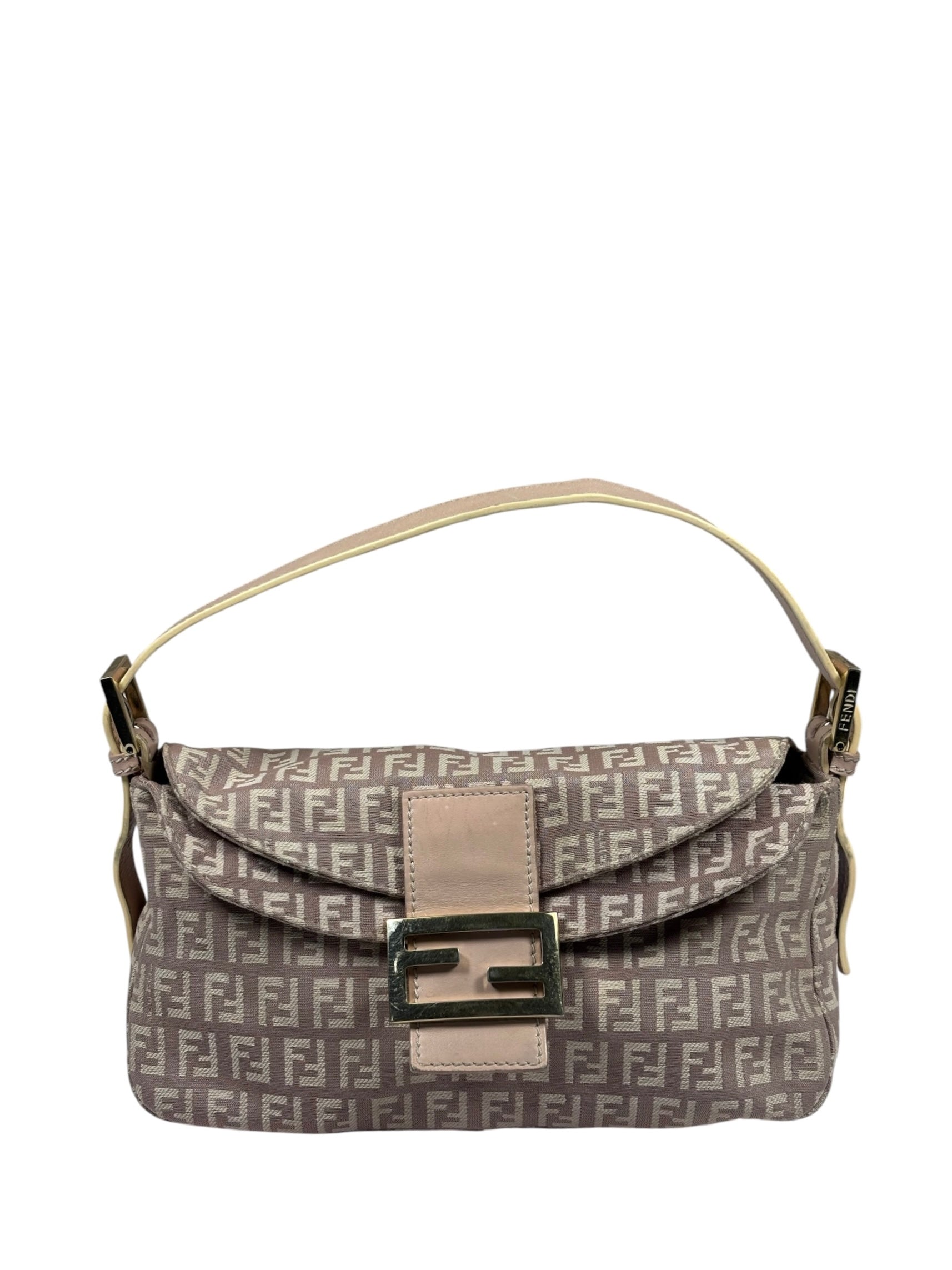 Fendi Rose Beige  Leather Trim Zucca Baguette