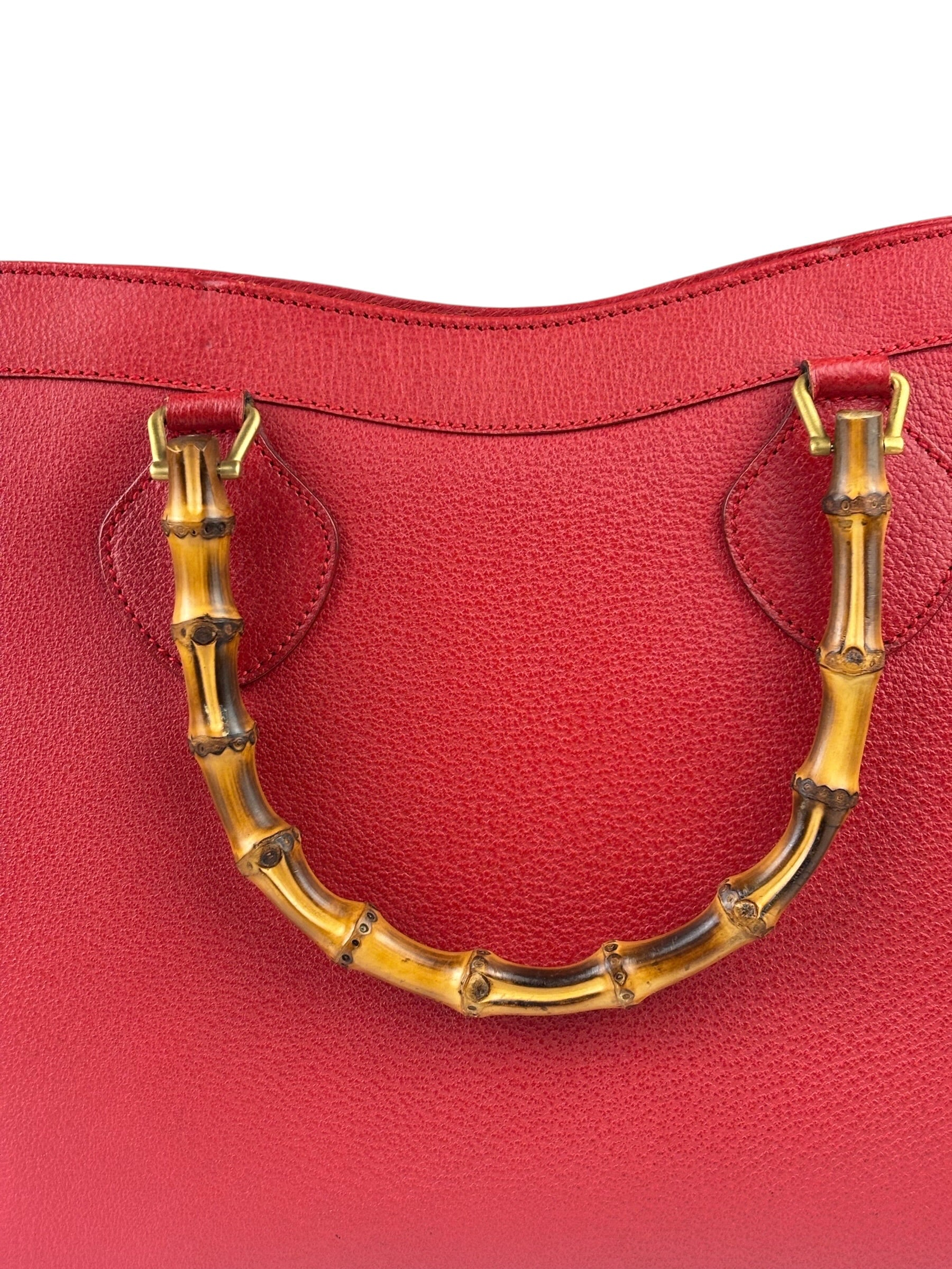 Gucci Red Leather Diana Bamboo Handle Tote