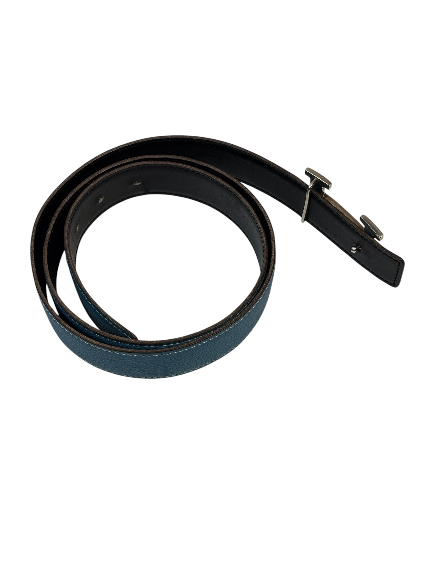 Hermes Blue/Black Leather Reversible H Belt
