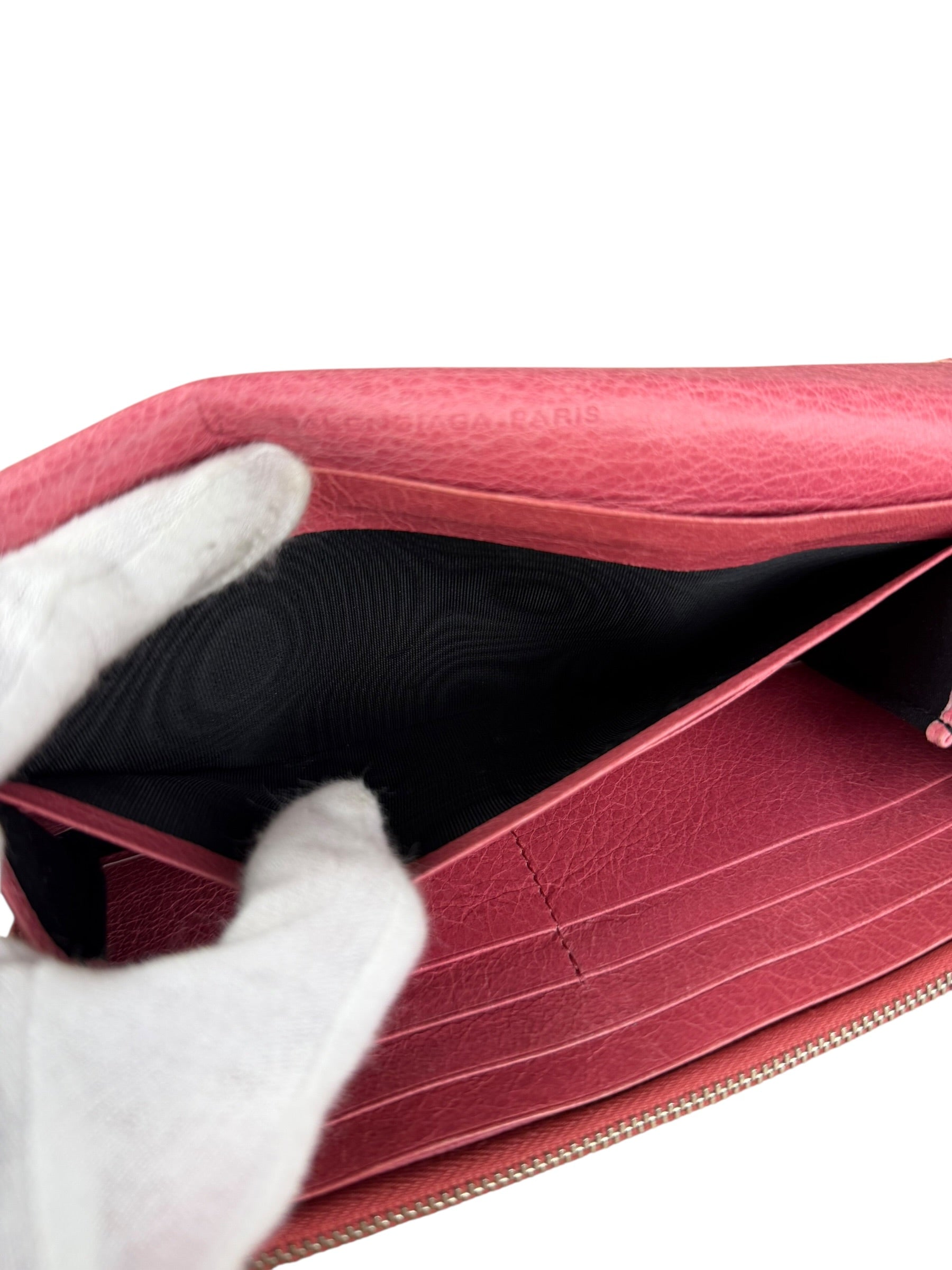 Balenciaga Pink Leather Moto Long Wallet