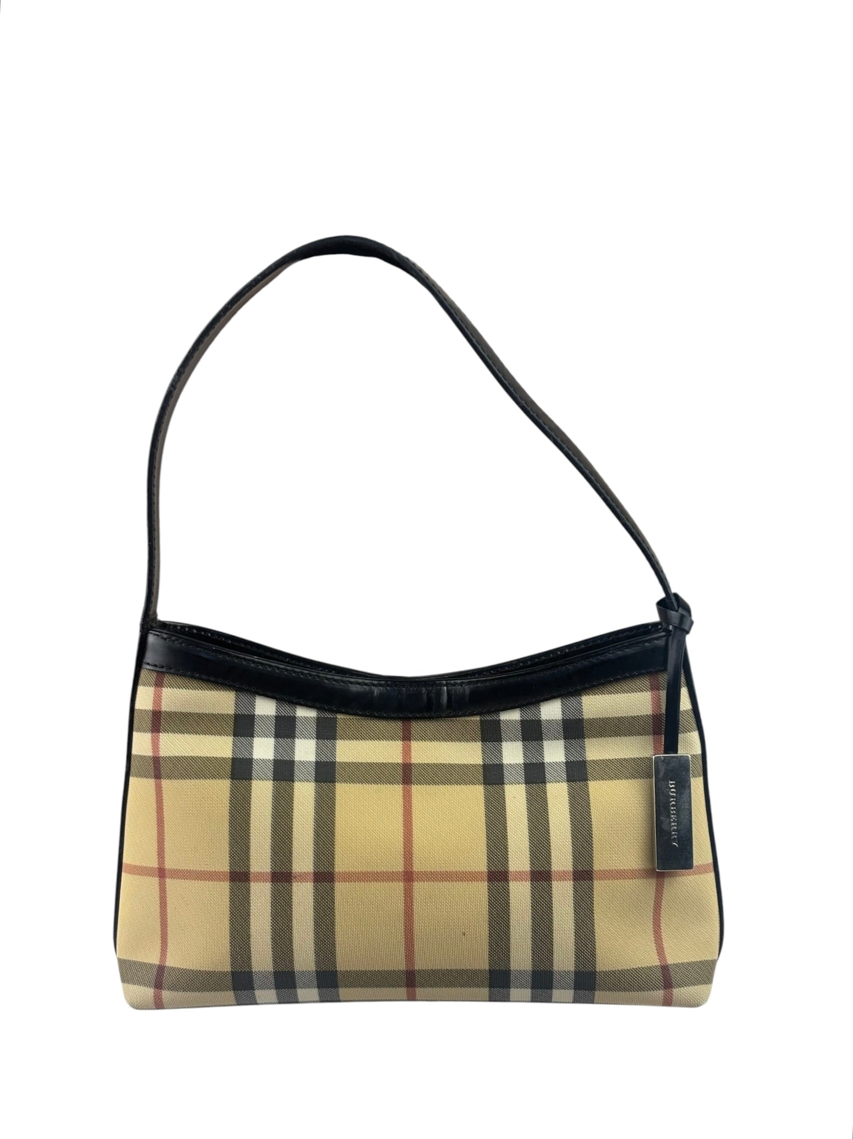 Burberry Black Leather Trim House Check Pochette