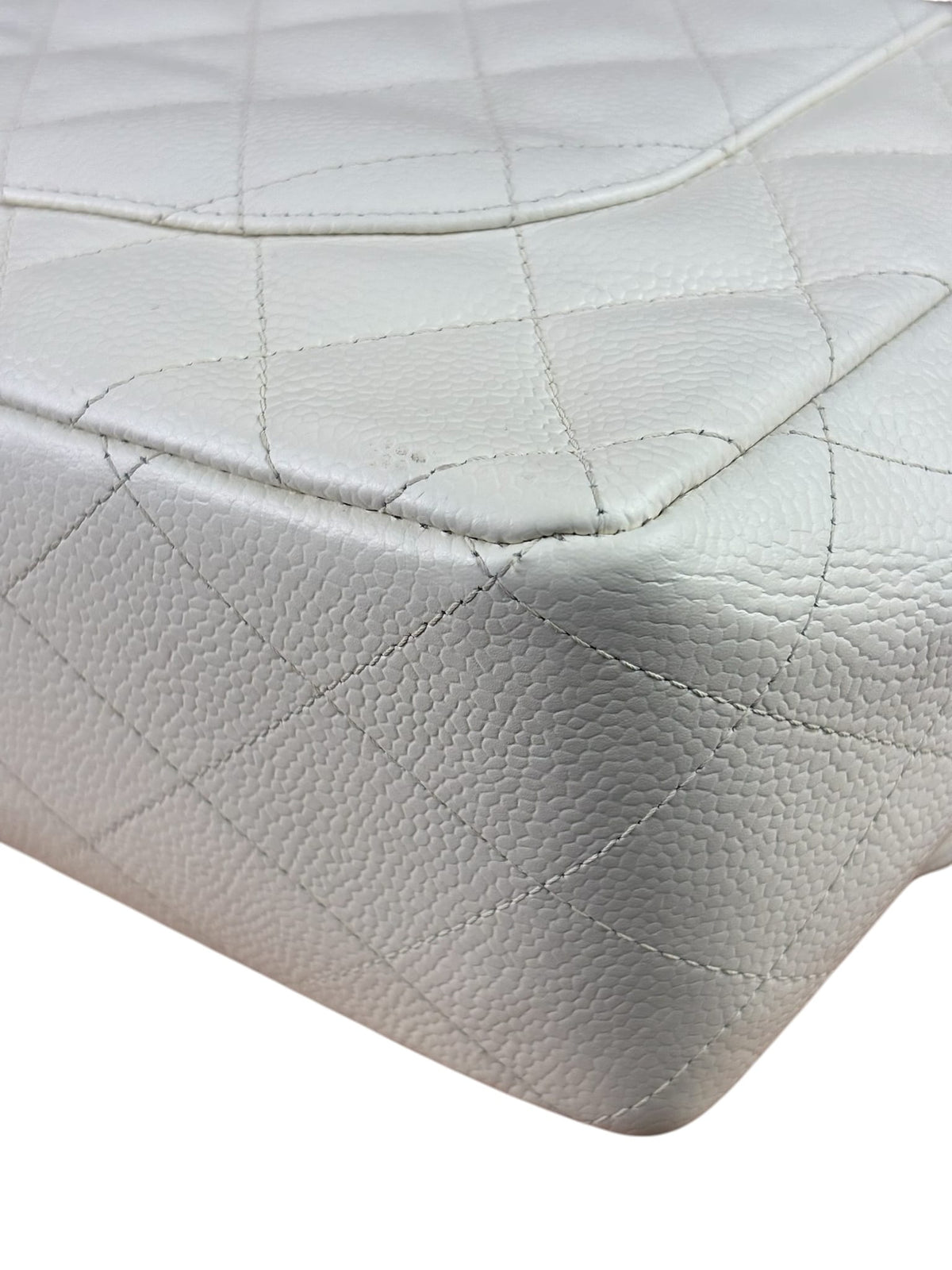 Chanel White Quilted Caviar Large Classic Flap 2005