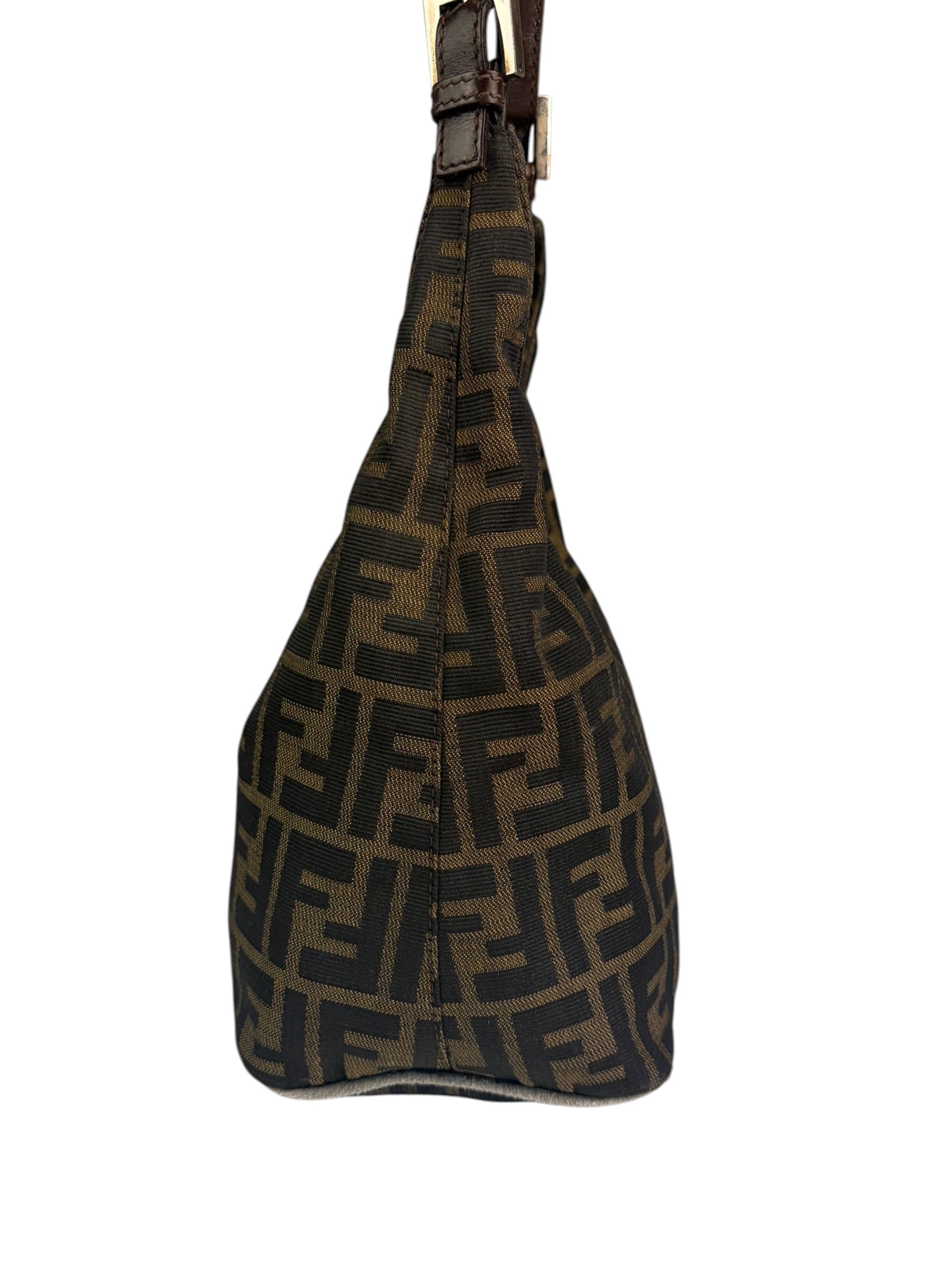 Fendi Brown Leather Trim Zucca Hobo Bag