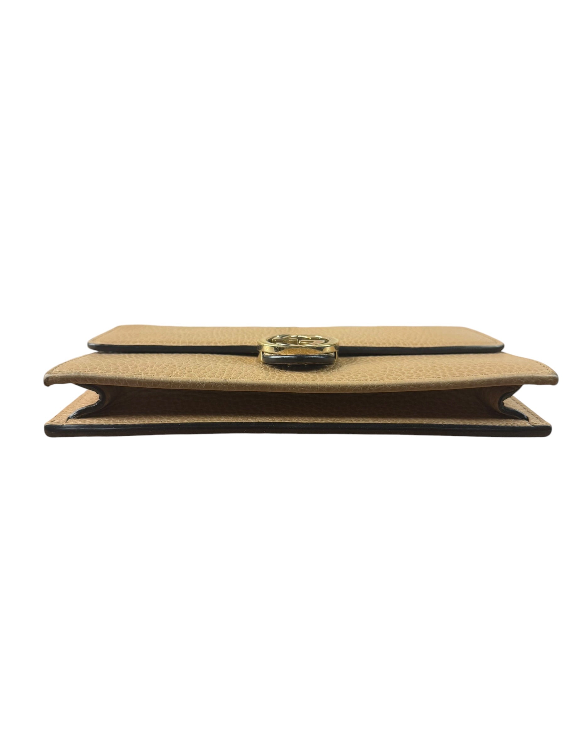 Gucci Light Caramel Pebbled Leather Wallet On Chain