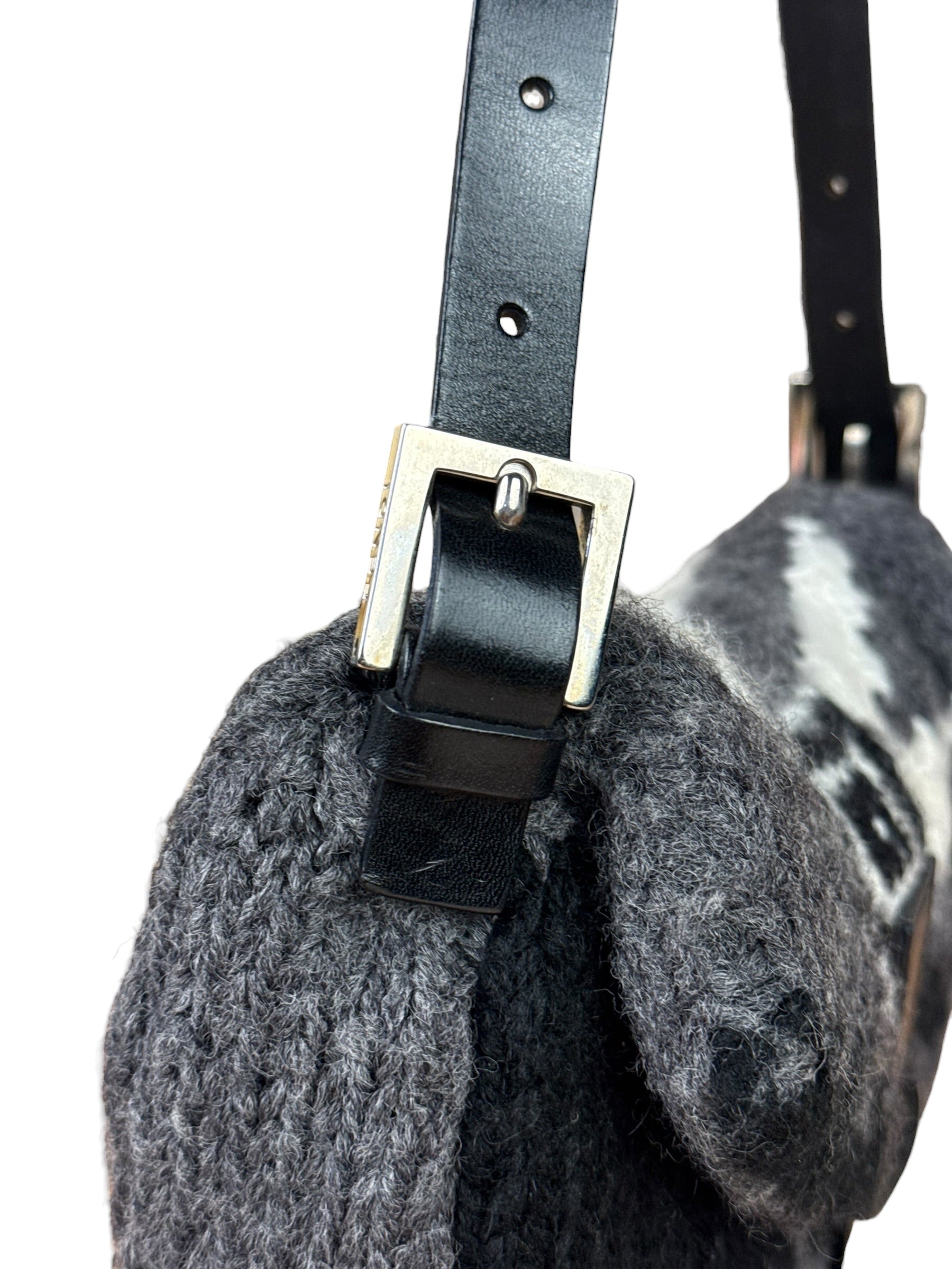 Fendi Vintage Grey/Black Knit Wool Baguette