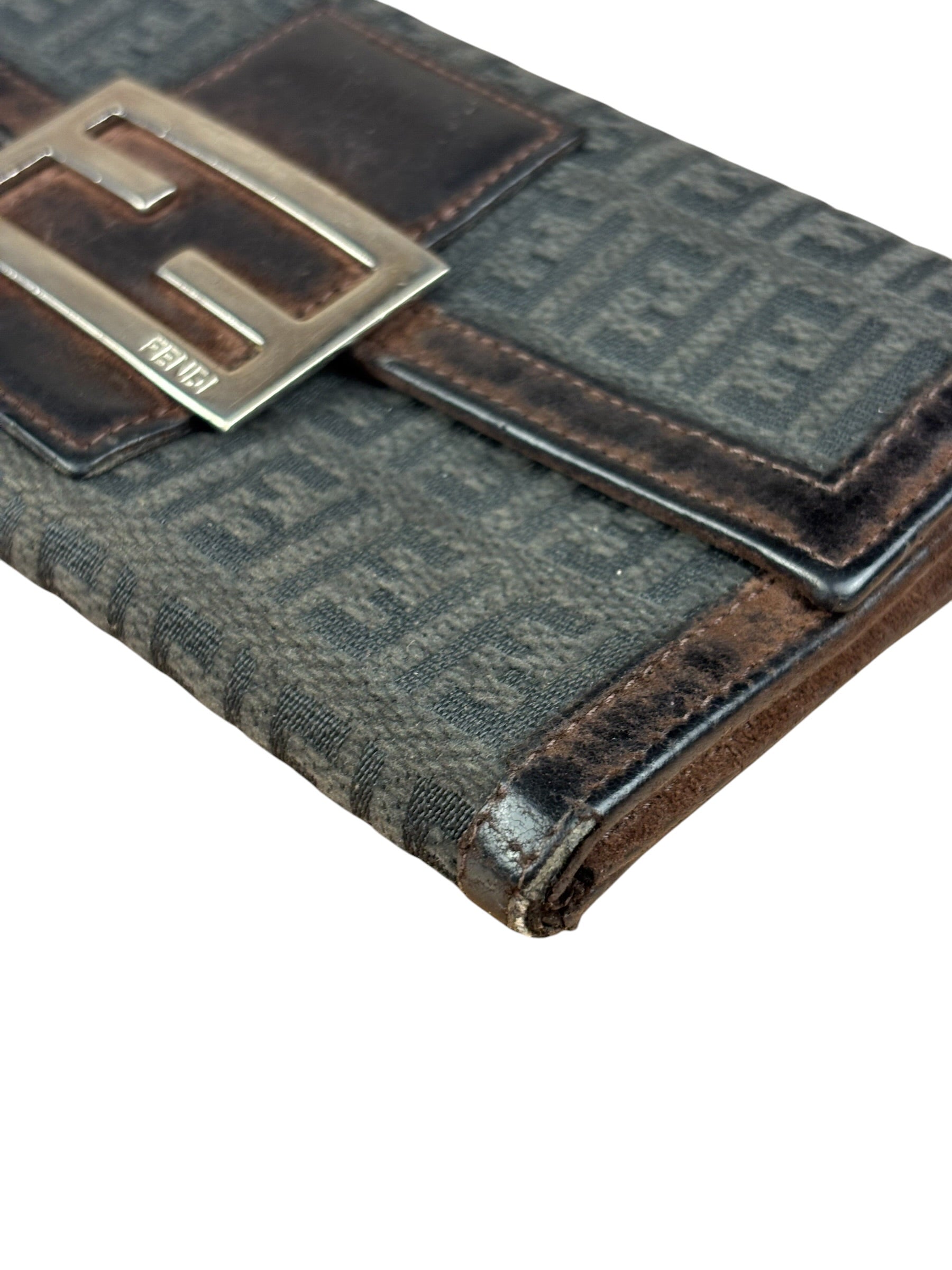 Fendi Vintage Leather Trim FF Zucca Long Wallet