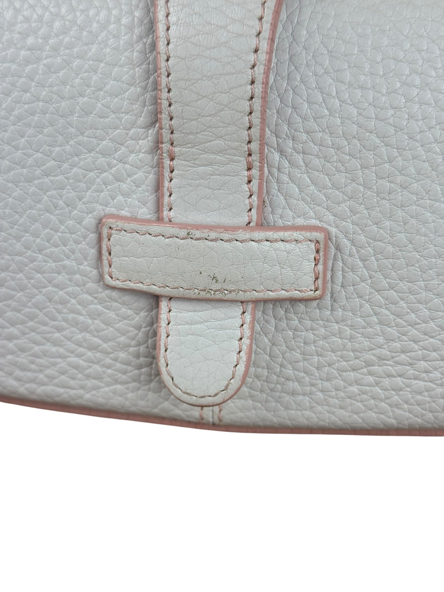 Loewe White Pebbled Leather Pink Trim Mini Boat Pochette