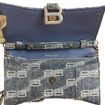 Balenciaga Blue Denim Hourglass Monogram Wallet On Chain
