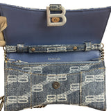 Balenciaga Blue Denim Hourglass Monogram Wallet On Chain