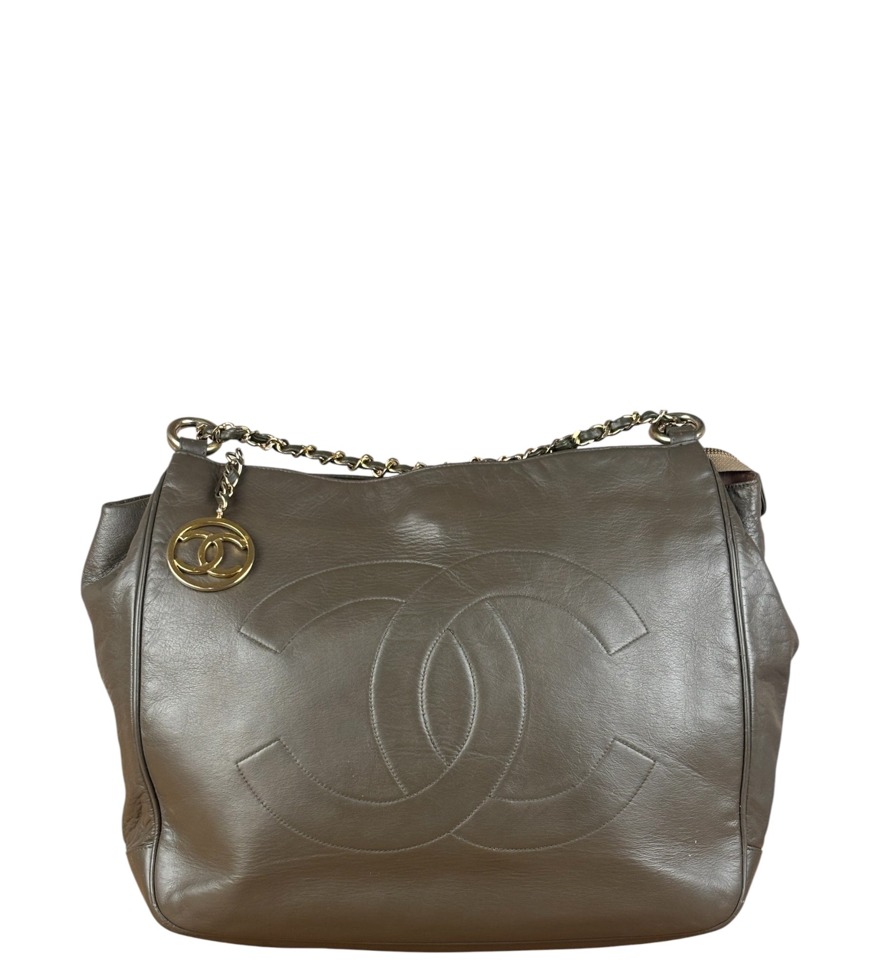 Chanel CC Grey Leather Chain Hobo Bag '89-'91