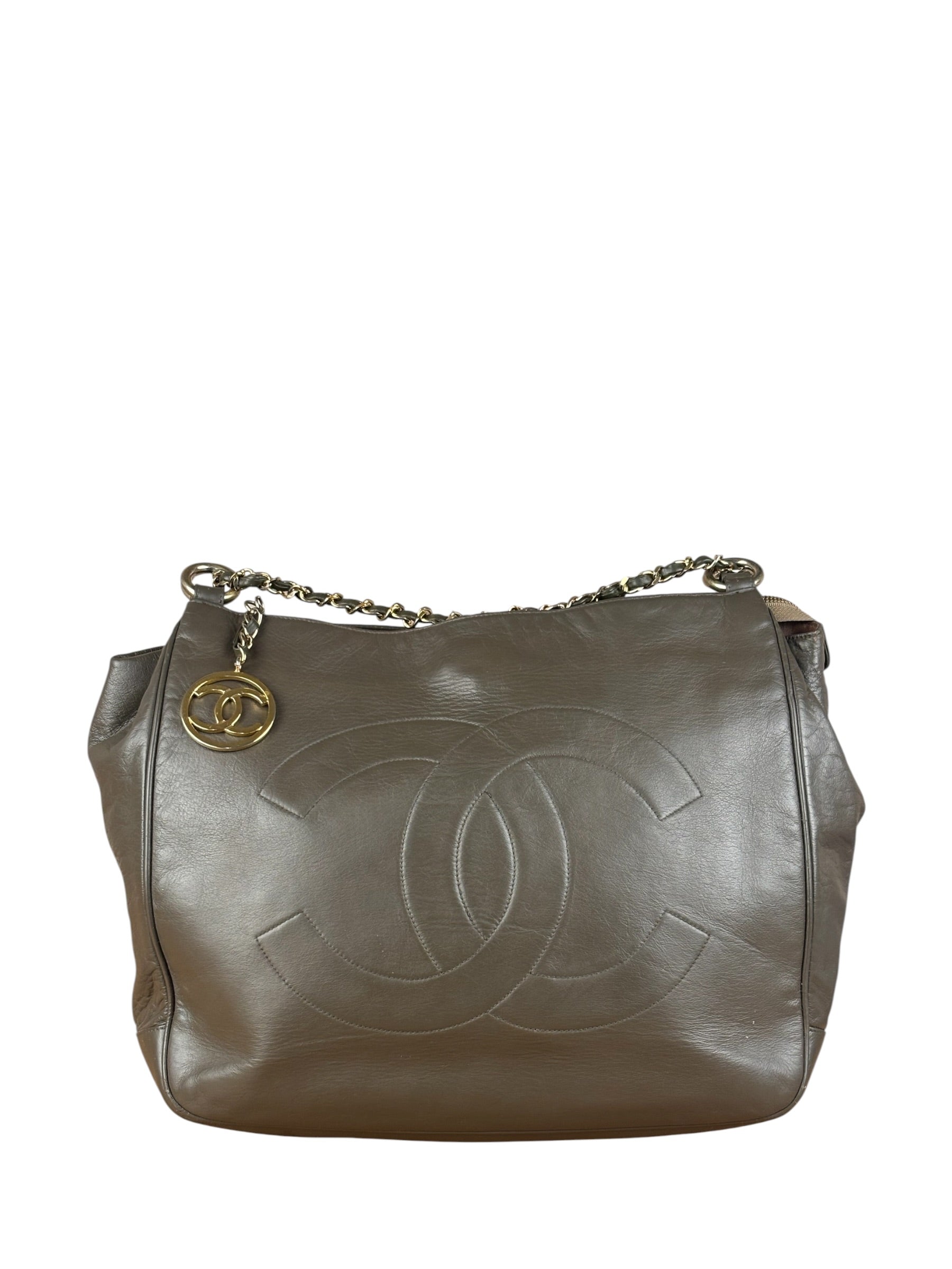 Chanel CC Grey Leather Chain Hobo Bag '89-'91