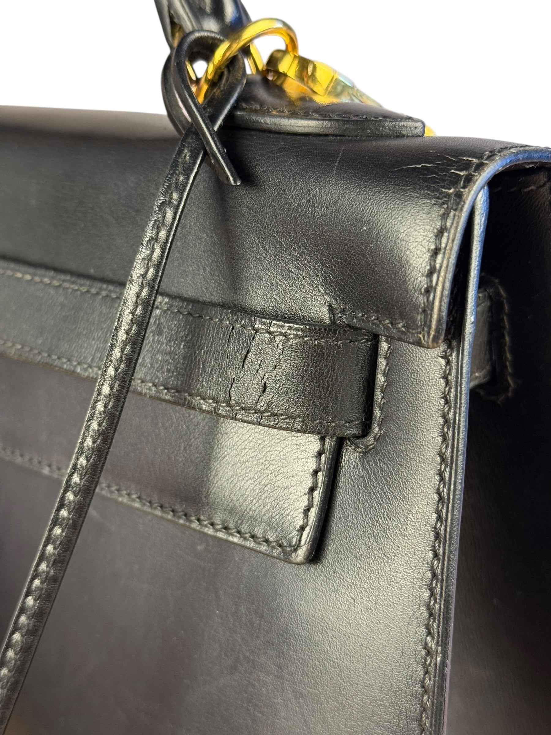 Hermes Kelly 32 Black Box Leather 1991