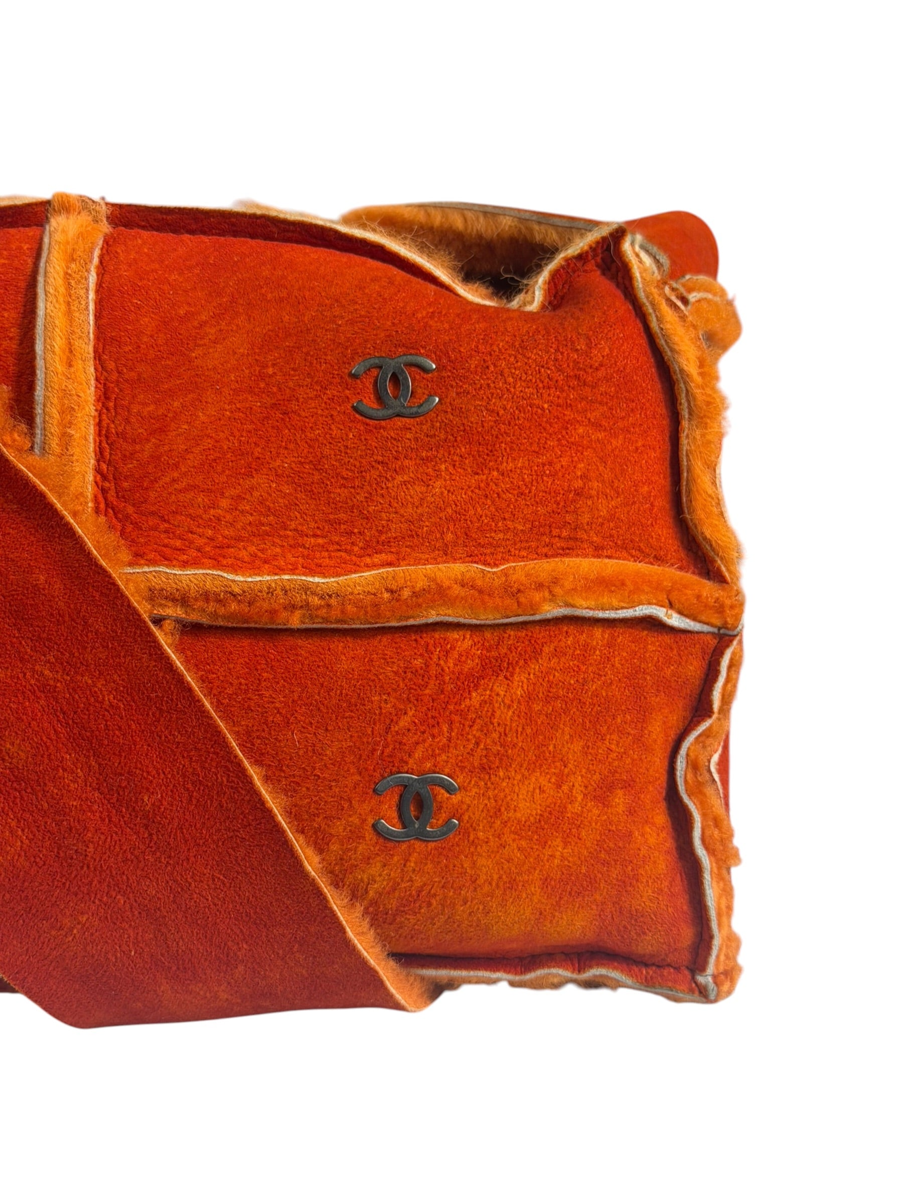 Chanel Orange Suede Shearling Patchwork Shoulder Bag 2001
