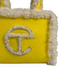 UGG x Telfar Yellow Patent Leather Fur Trim Small Shopper Crinkle In Taxi Tote