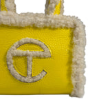 UGG x Telfar Yellow Patent Leather Fur Trim Small Shopper Crinkle In Taxi Tote