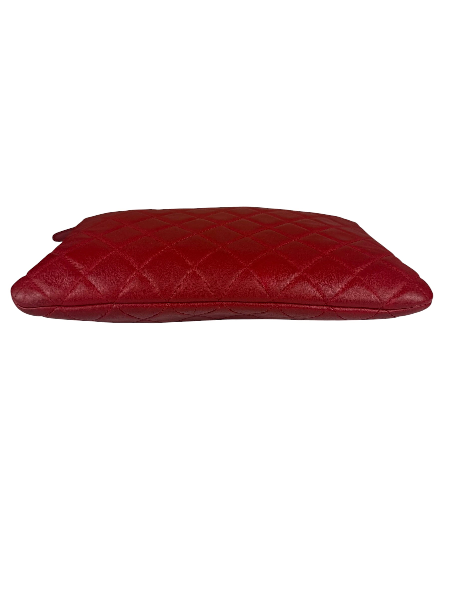 Chanel Vintage Red Leather Classics O-Case Clutch 1992
