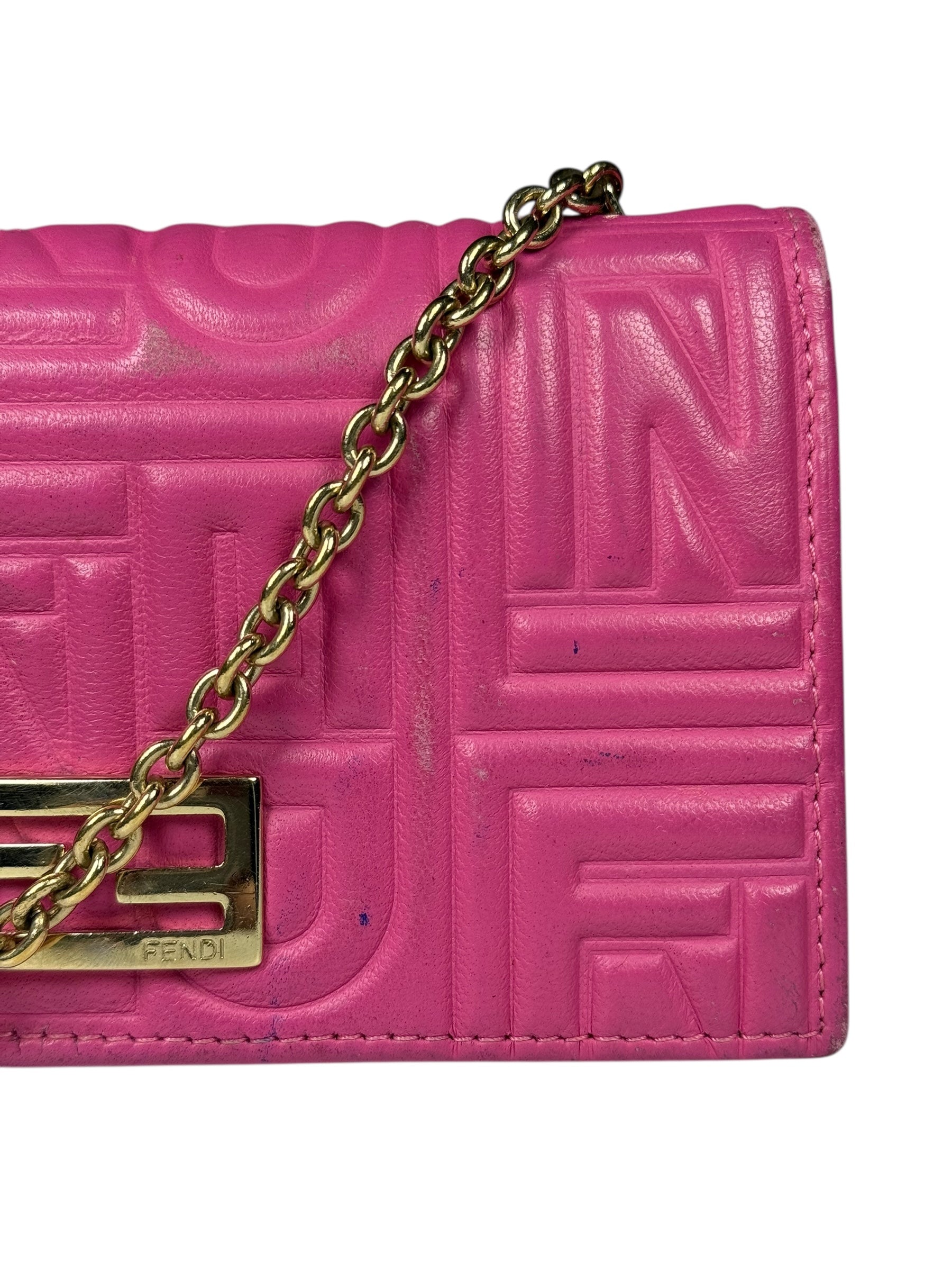 Fendi Roma Pink Leather Embossed Wallet on Chain