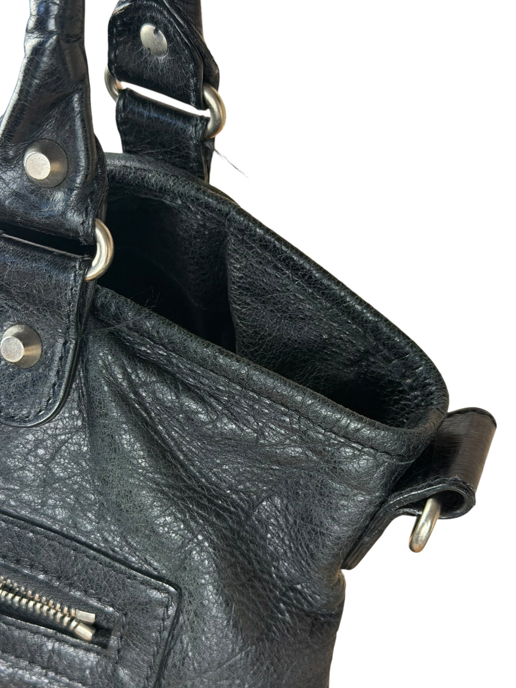 Balenciaga Vintage Black Leather Classic Square Zip Shoulder Tote Bag