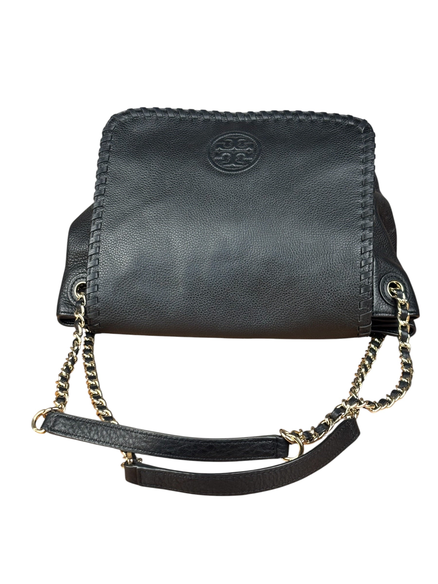 Tory Burch Black Marion Whipstitch Flap Shoulder Bag