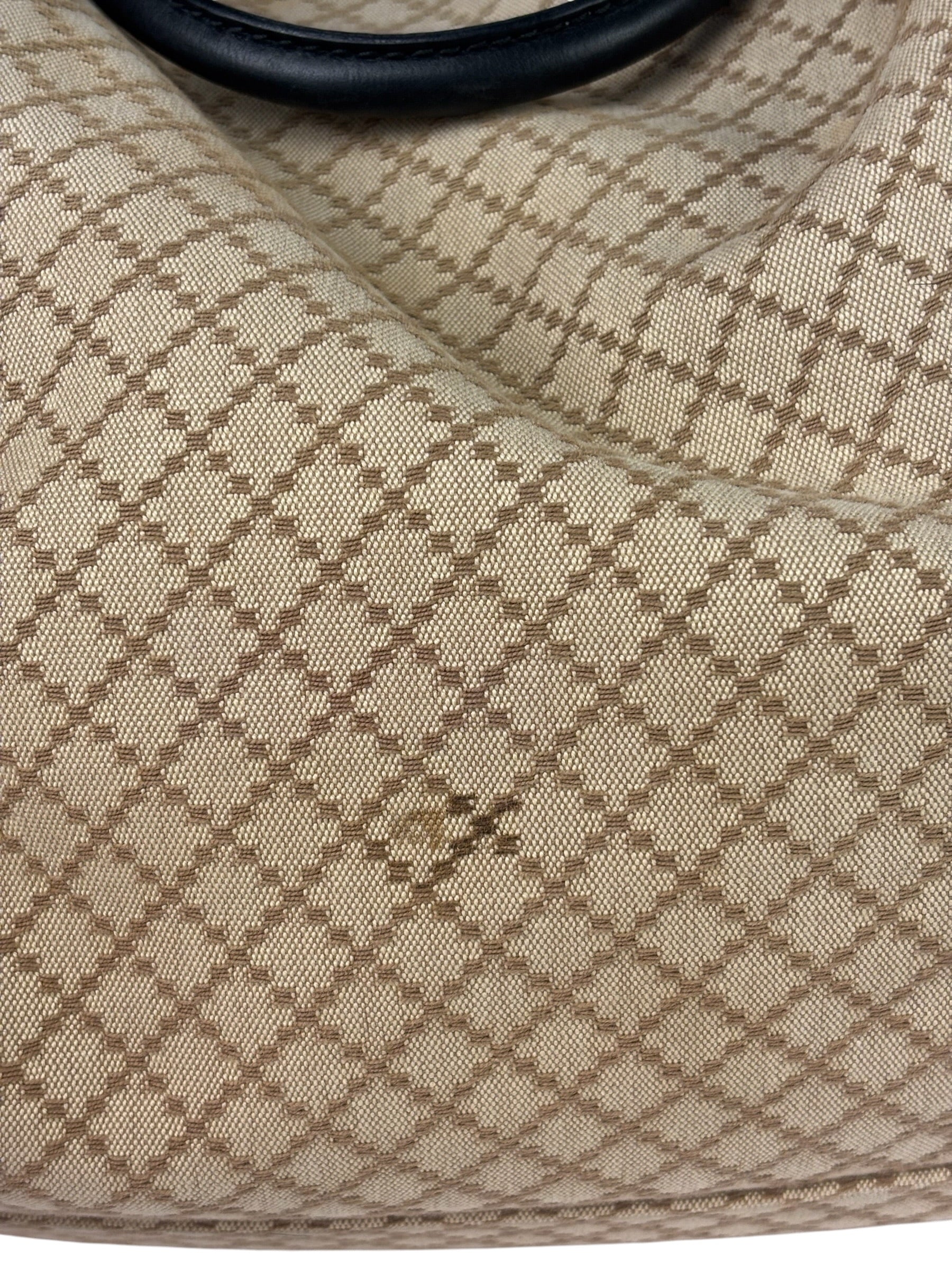 Gucci Beige Leather Trim Diamante Canvas Sukey Tote