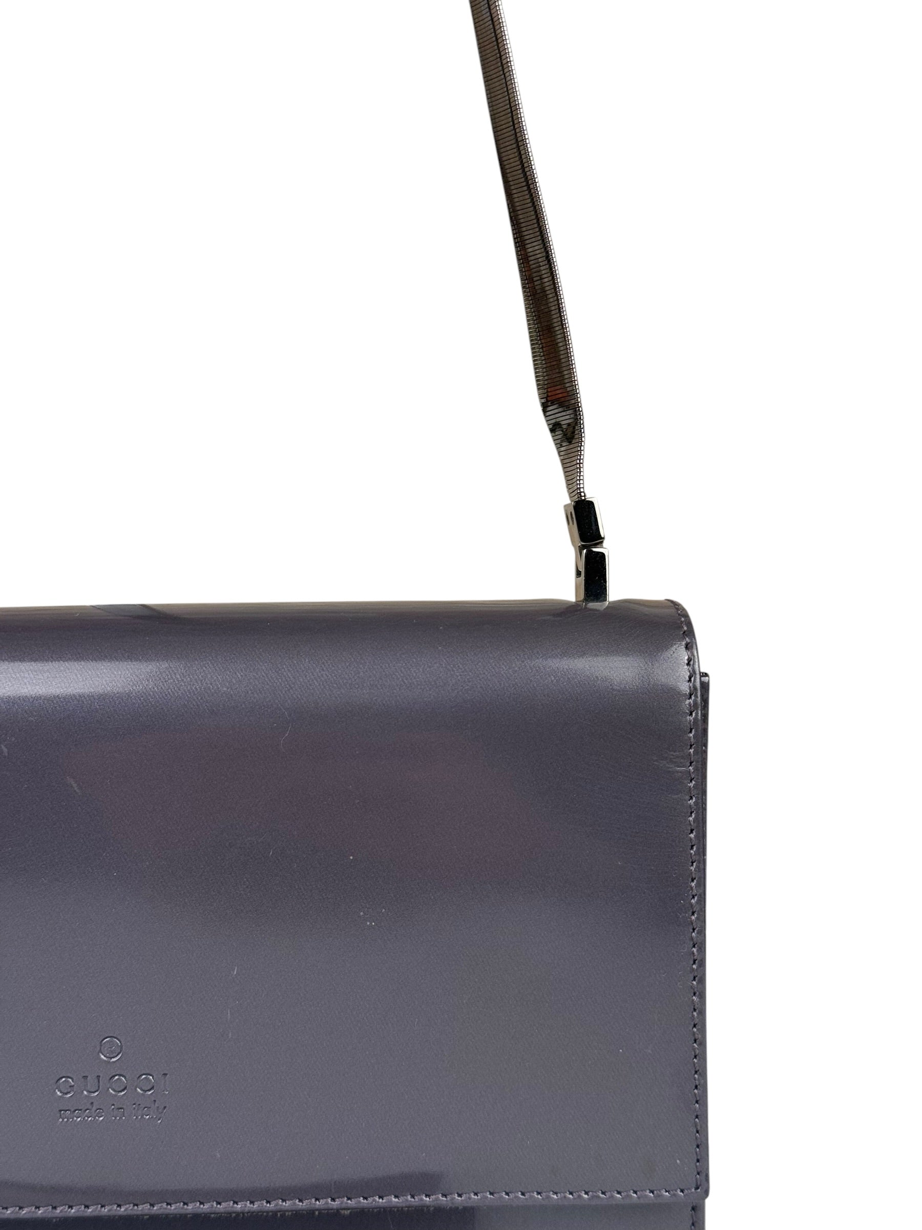 Gucci Grey Patent Leather Flap Mini Shoulder Bag