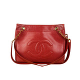 Chanel Red Caviar Leather CC Logo Tote Bag