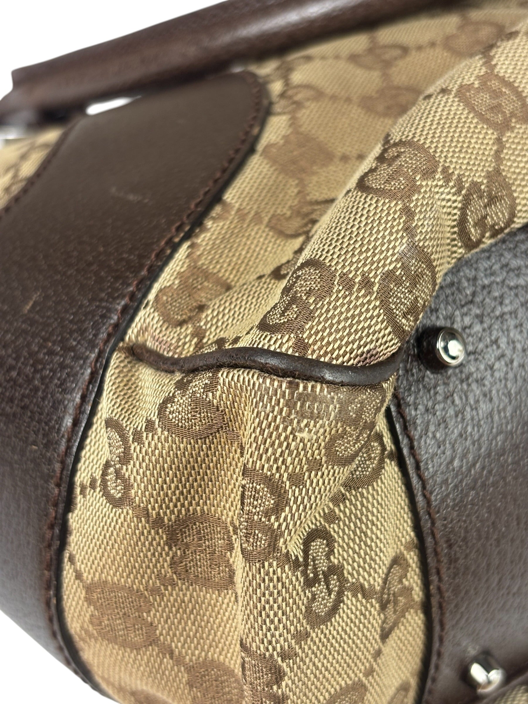 Gucci Brown Leather Trim GG Supreme Shoulder Bag