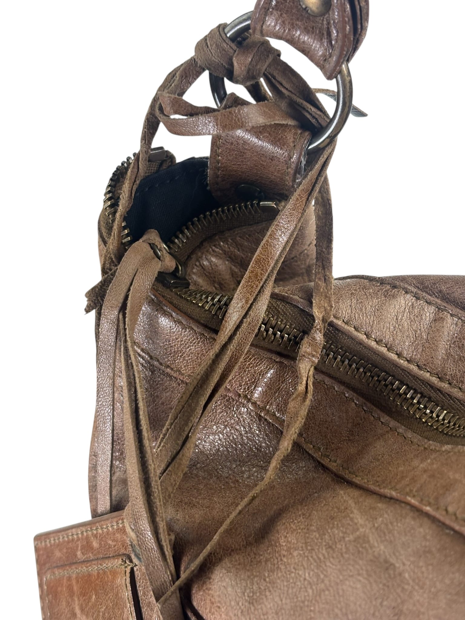 Balenciaga Brown Lambskin Day Moto Hobo Bag