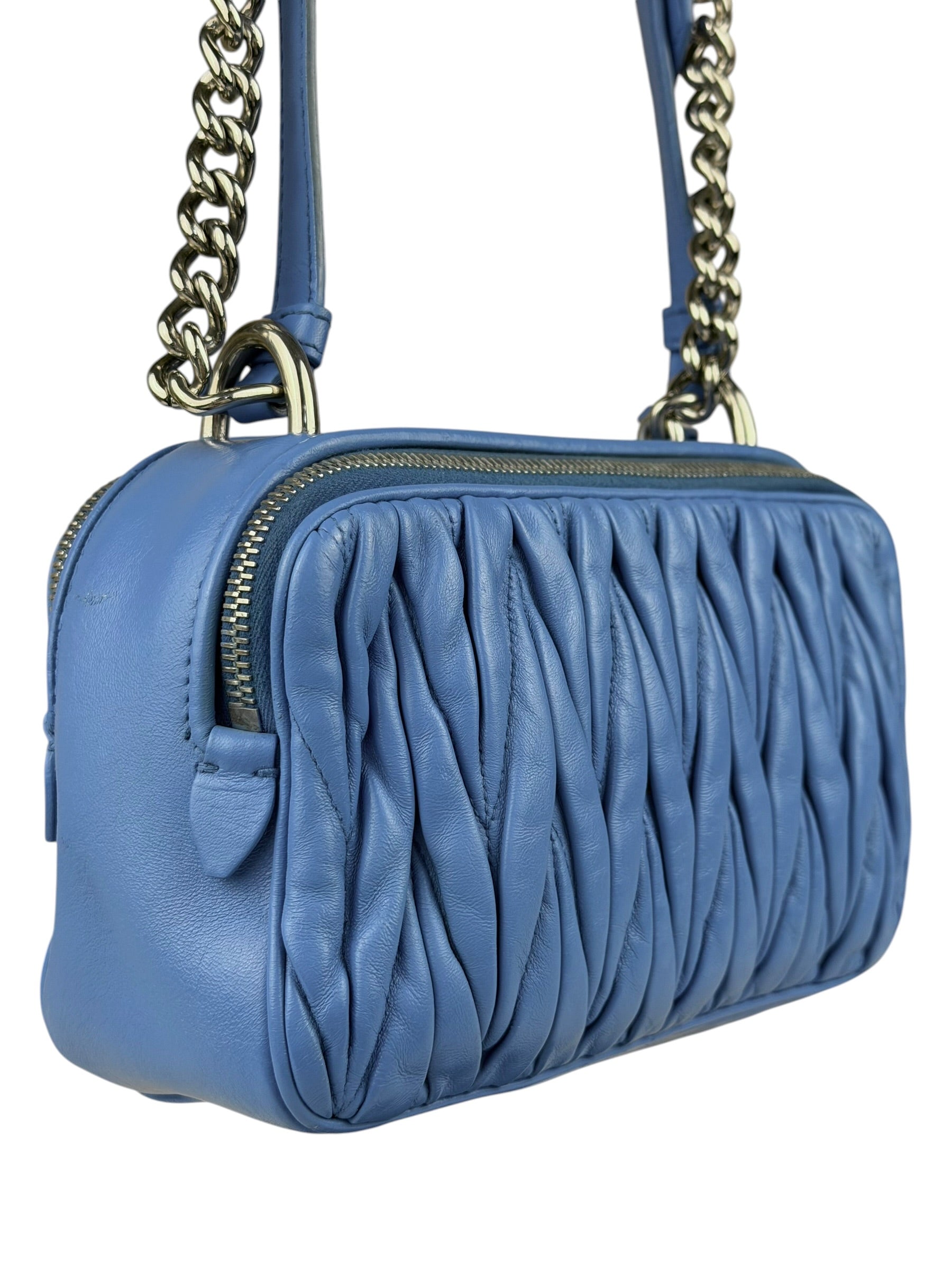 Miu Miu Blue Leather Chain Camera 2Way Shoulder Bag