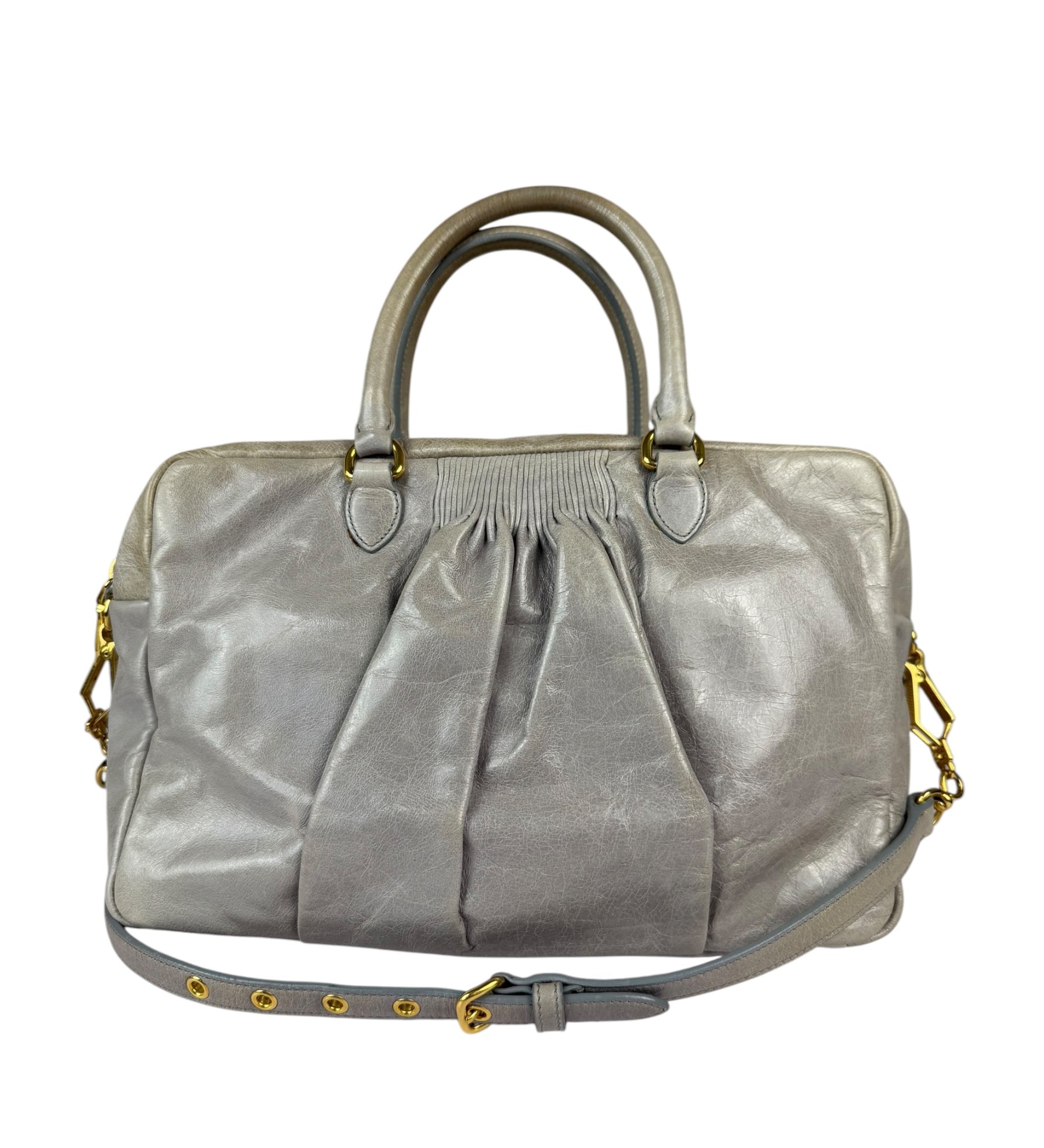 Miu Miu Vintage Pale Grey Vitello Leather Two-Way Bag