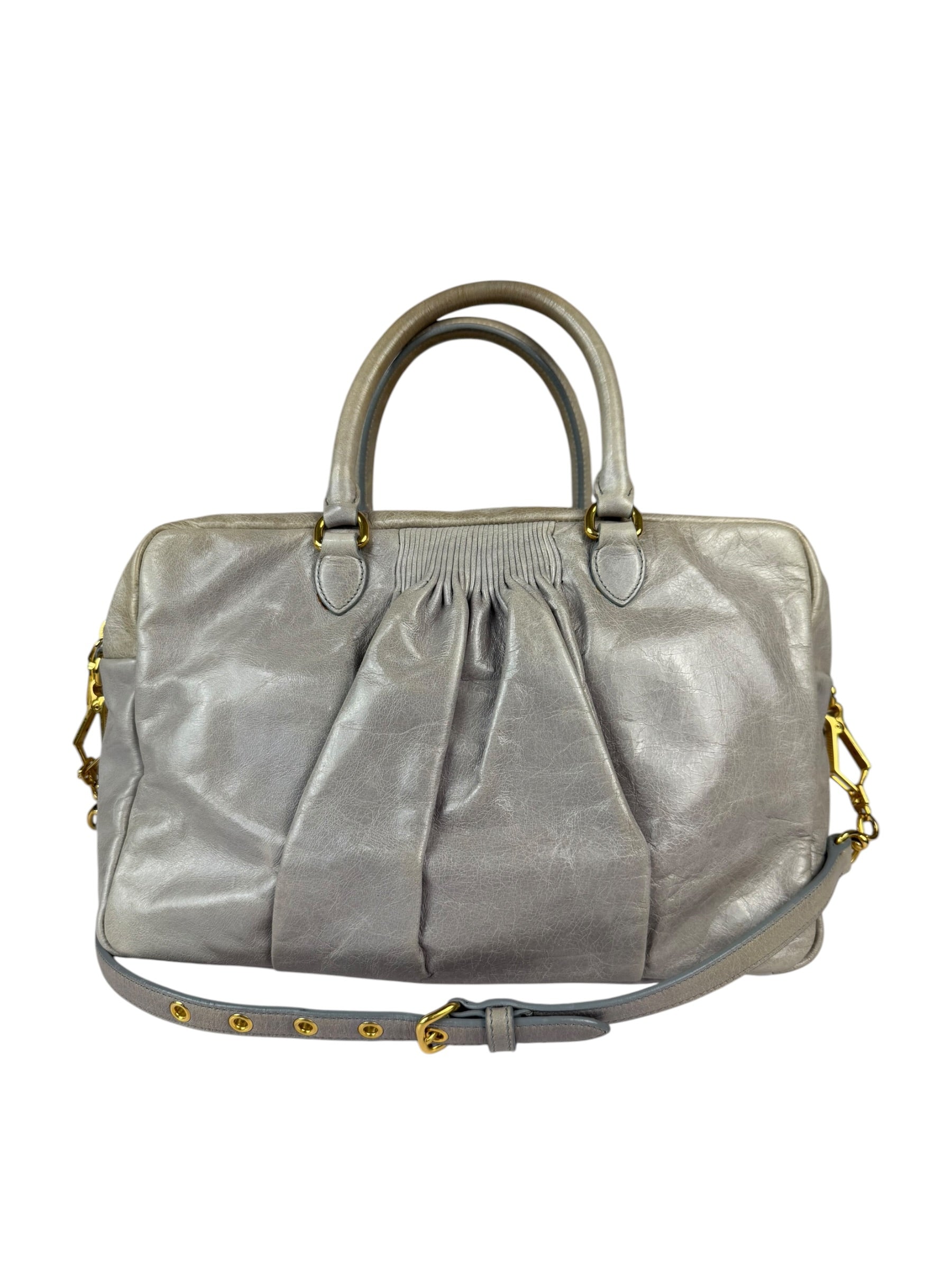 Miu Miu Vintage Pale Grey Vitello Leather Two-Way Bag