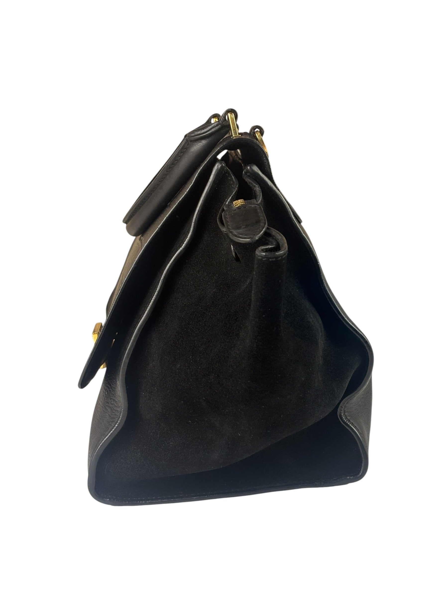 Celine Black Suede/Crocodile Embossed Leather Trapeze Two-Way Bag