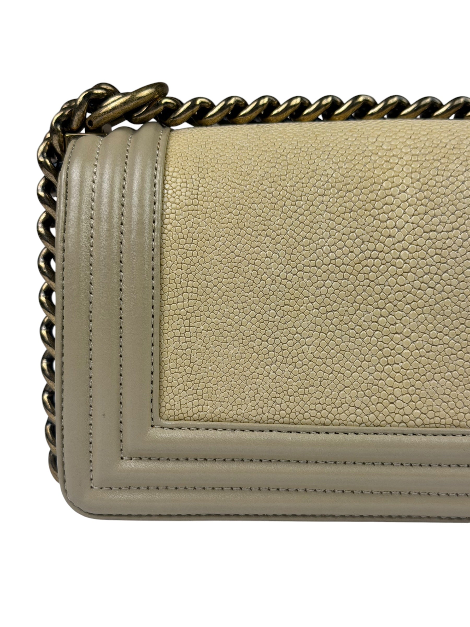 Chanel Beige Leather Boy Stingray Flap Bag 2013
