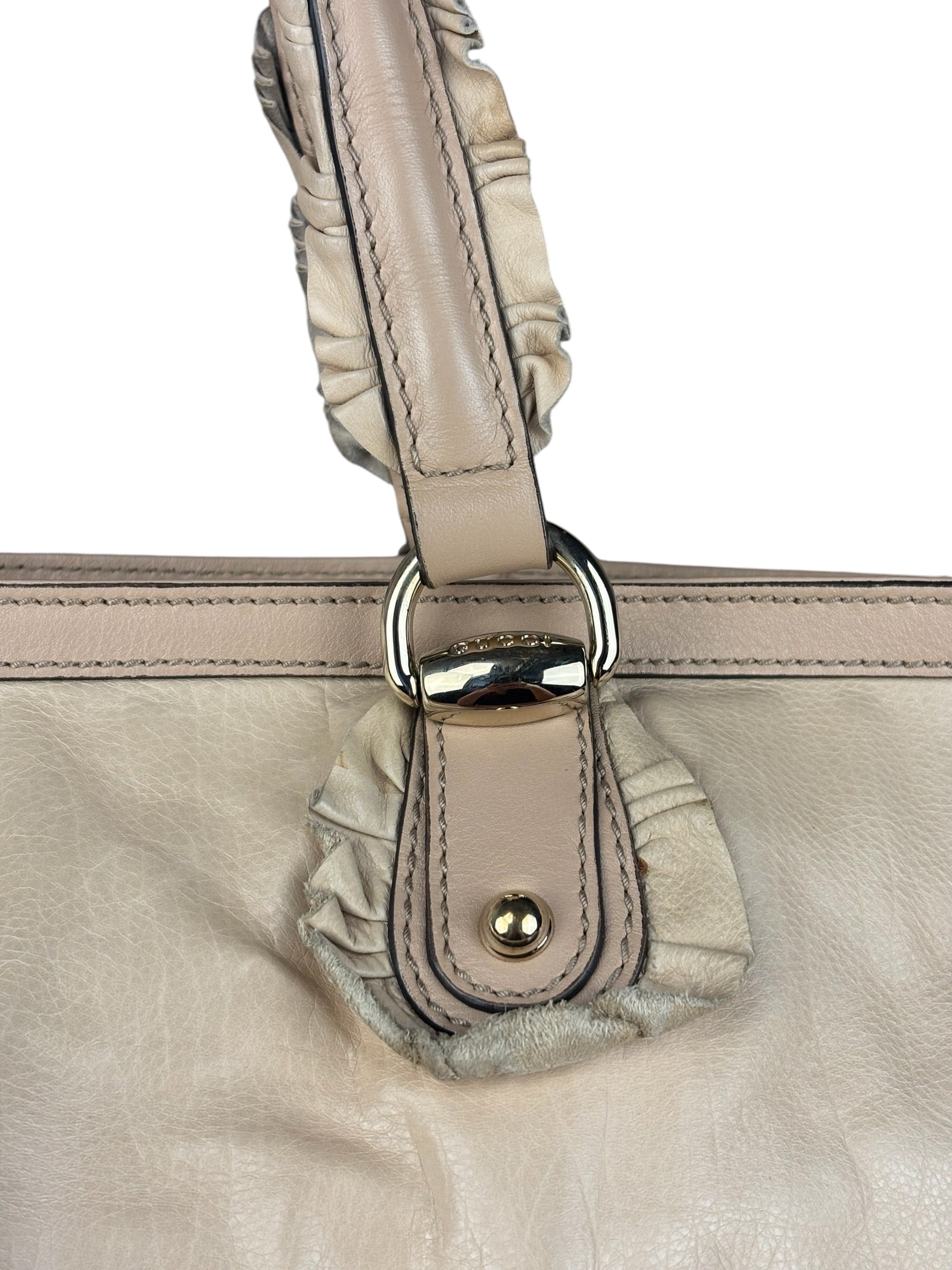 Gucci Vintage Beige Leather Ruched Handle Tote