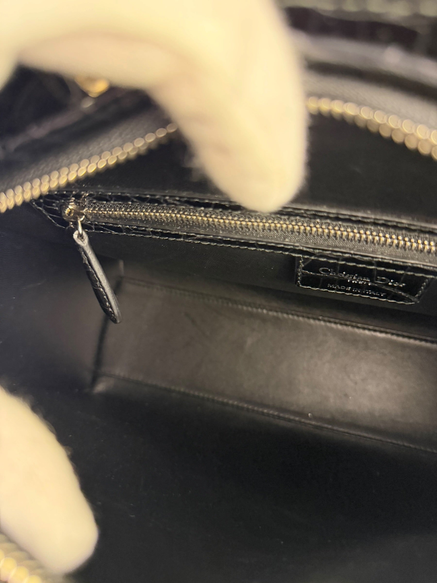 Christian Dior Rare Black/Navy Croc Embossed Lady Dior Handbag