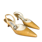 Manolo Blahnik Nude Leather Slingback Kitten Heels