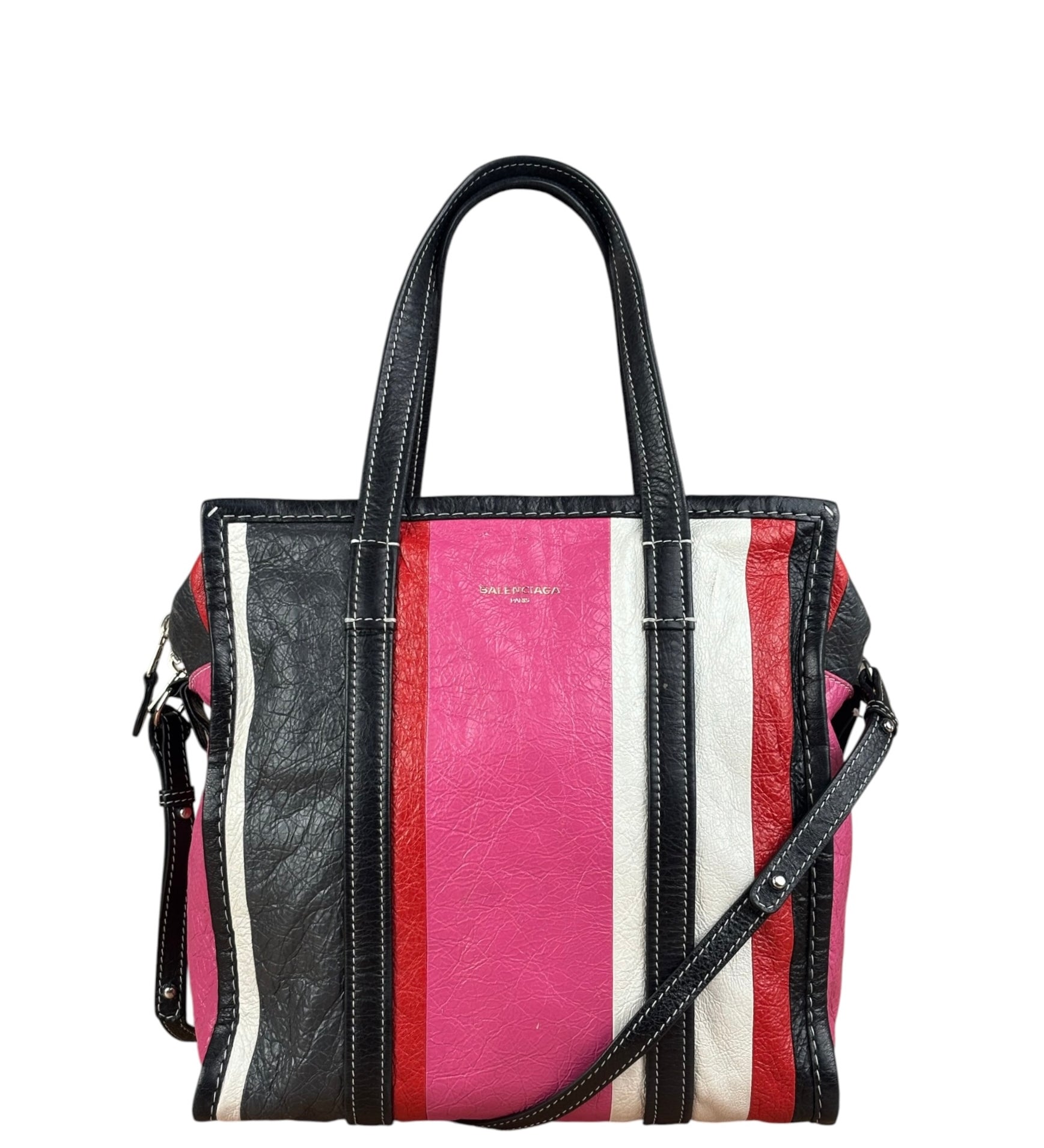 Balenciaga Multi-Color Vertical Stripe Bazar Shopper Two-Way Bag